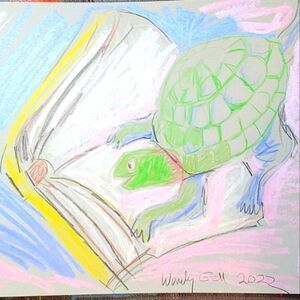 Wendy Gell Artwork, The Magic Tortoise of the I Ching Reading the book.